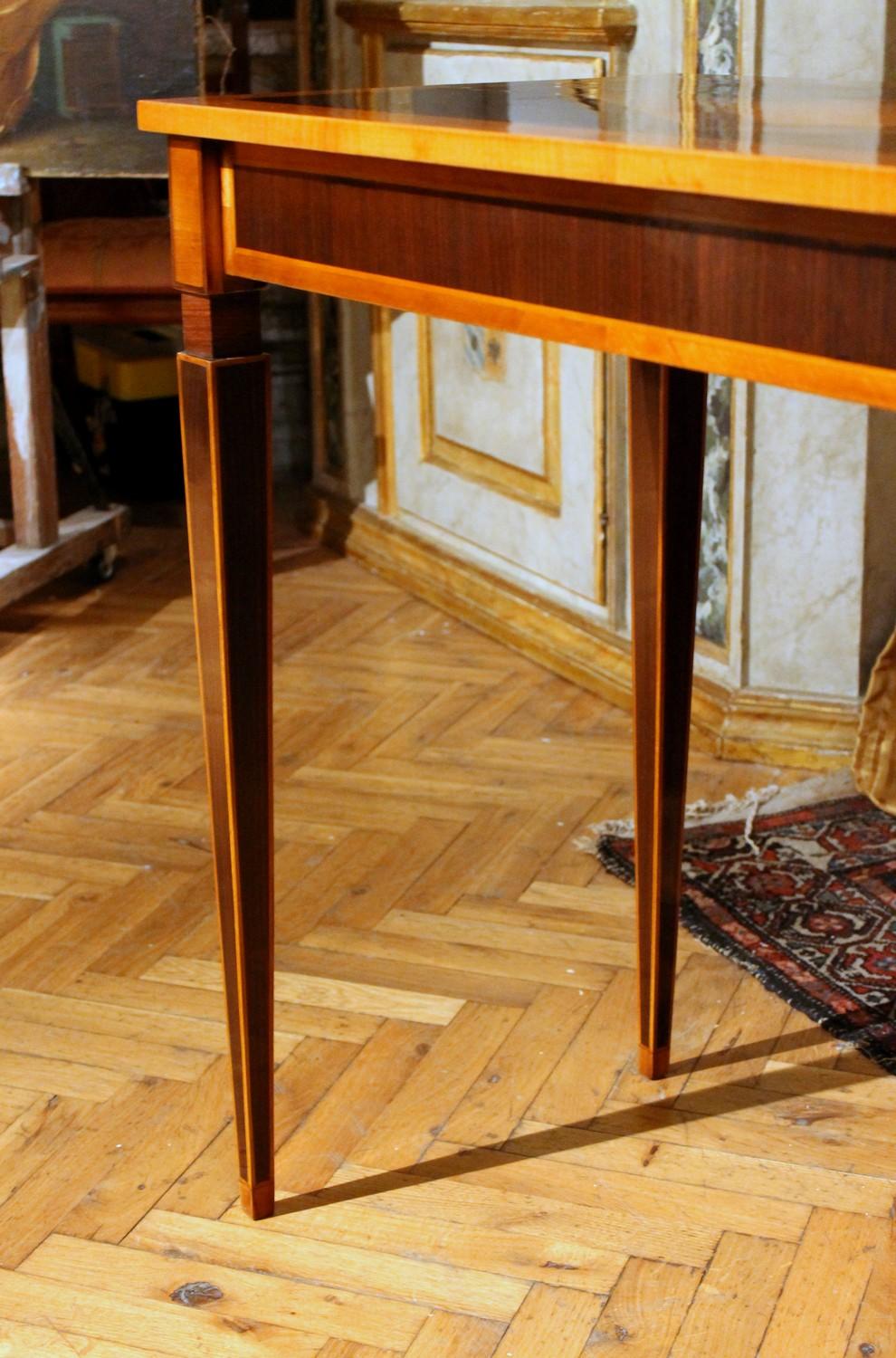 Italian Mahogany and Walnut Wood Narrow Louis XVI Style Console Tables 14