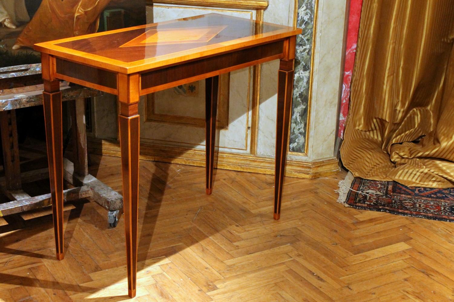 Italian Mahogany and Walnut Wood Narrow Louis XVI Style Console Tables 15