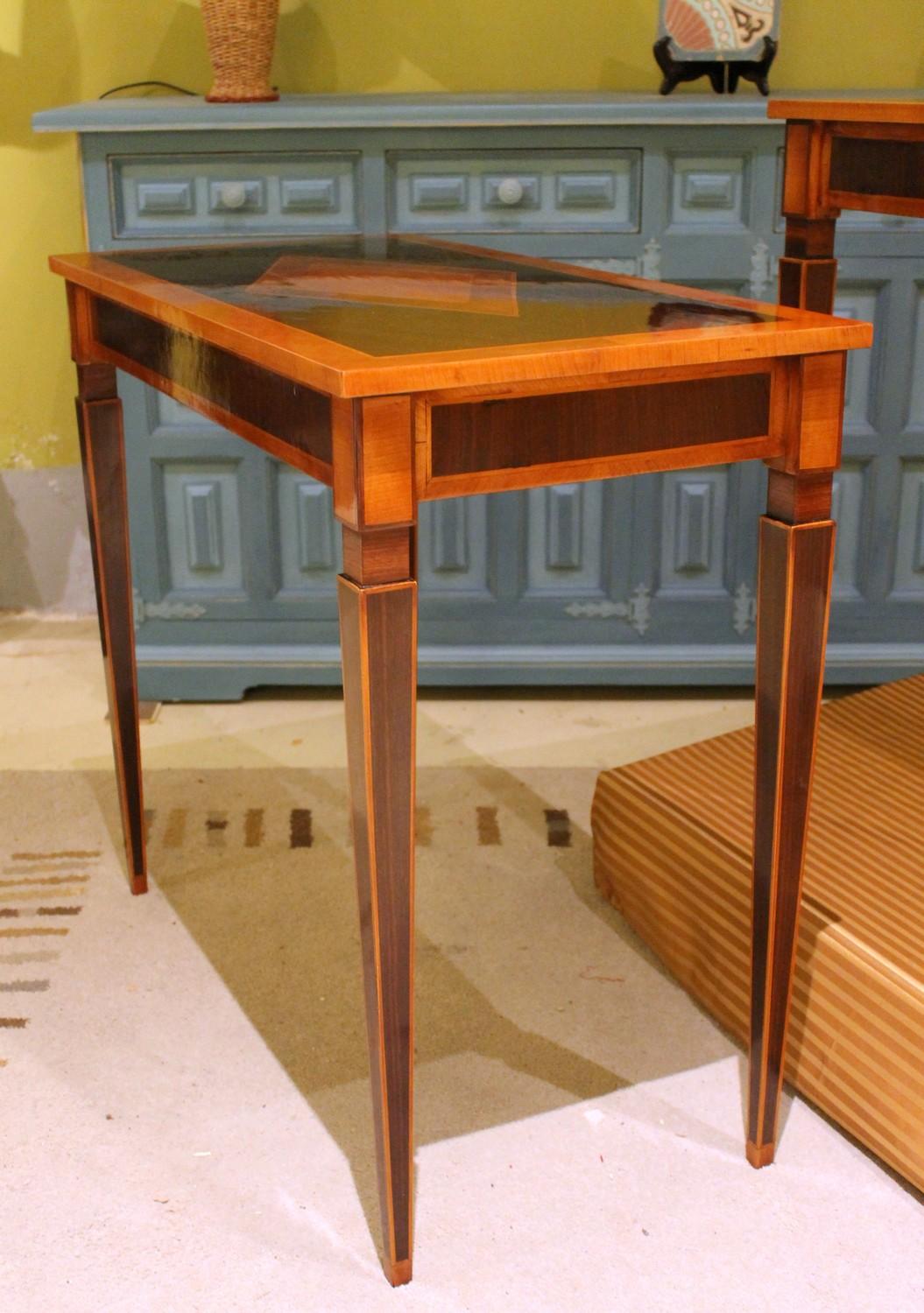 19th Century Italian Mahogany and Walnut Wood Narrow Louis XVI Style Console Tables