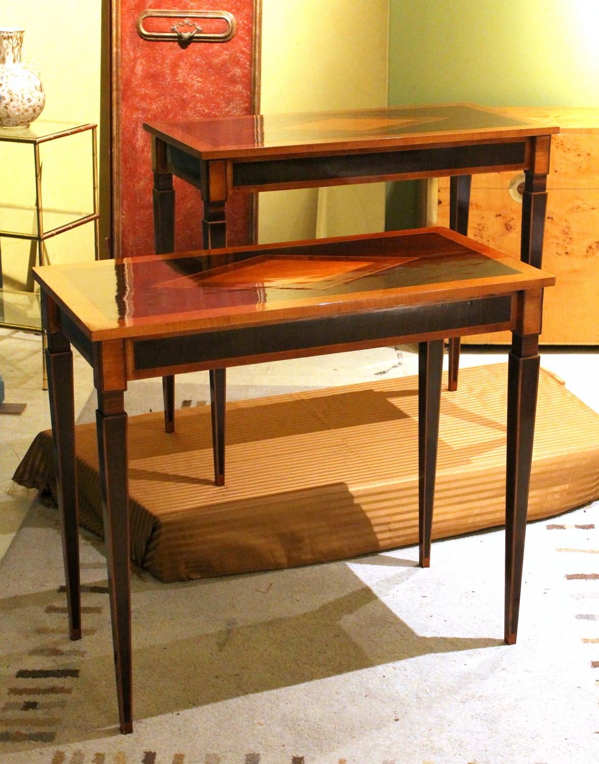 Italian Mahogany and Walnut Wood Narrow Louis XVI Style Console Tables 1
