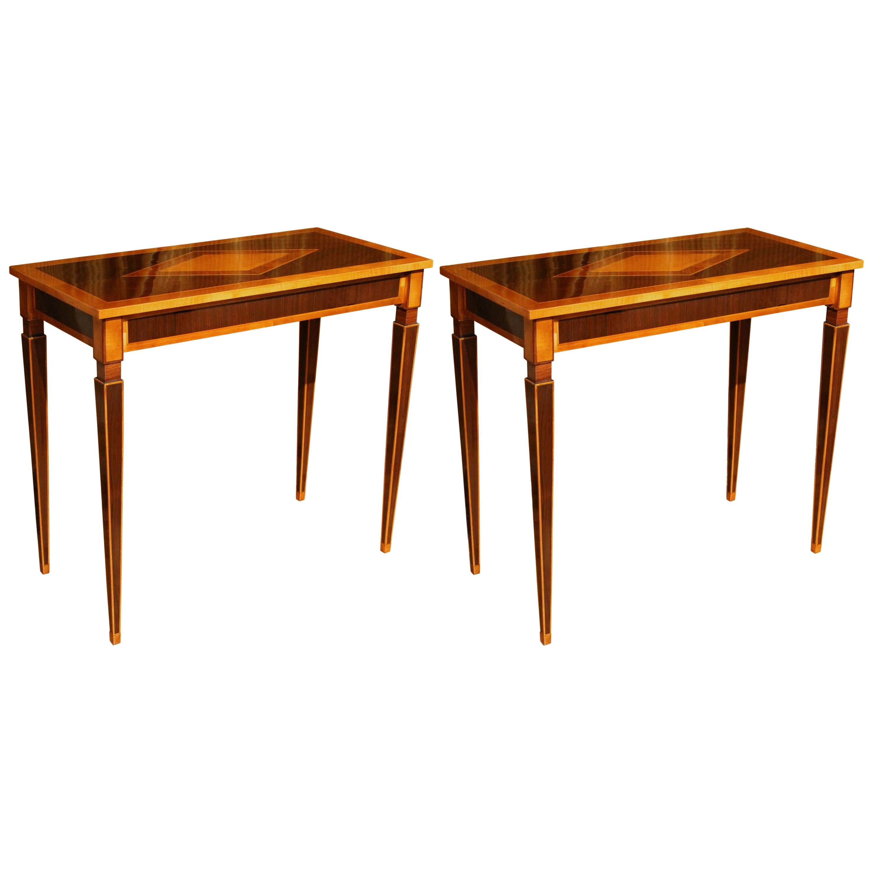 Italian Mahogany and Walnut Wood Narrow Louis XVI Style Console Tables