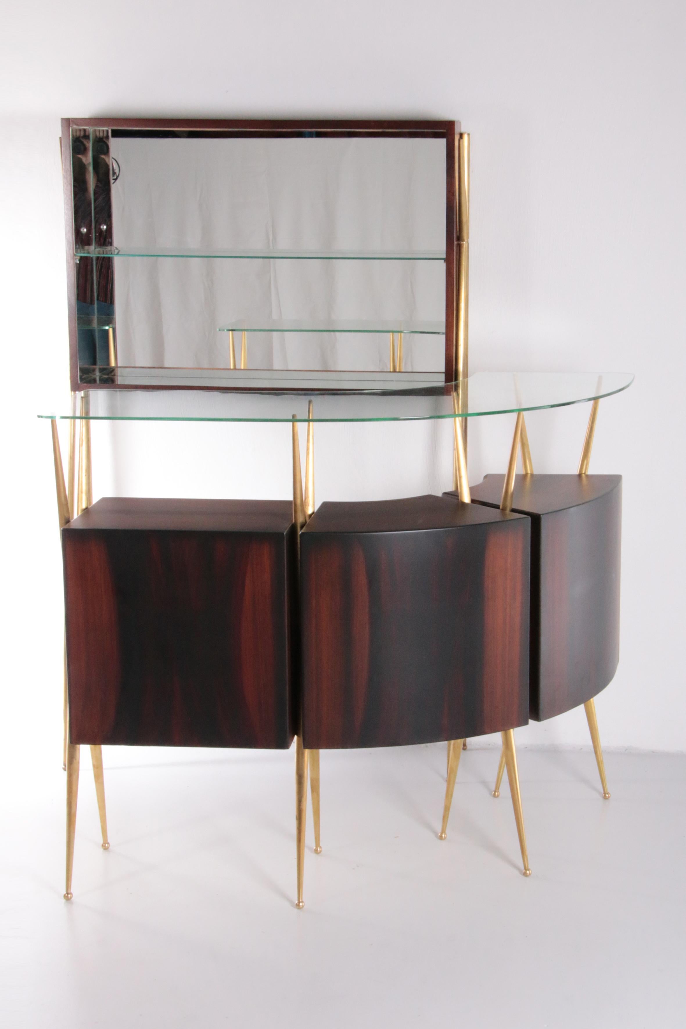 Mid-Century Modern Italian Mahogany Bar Design by Cesare Lacca 1956 a Complete Set