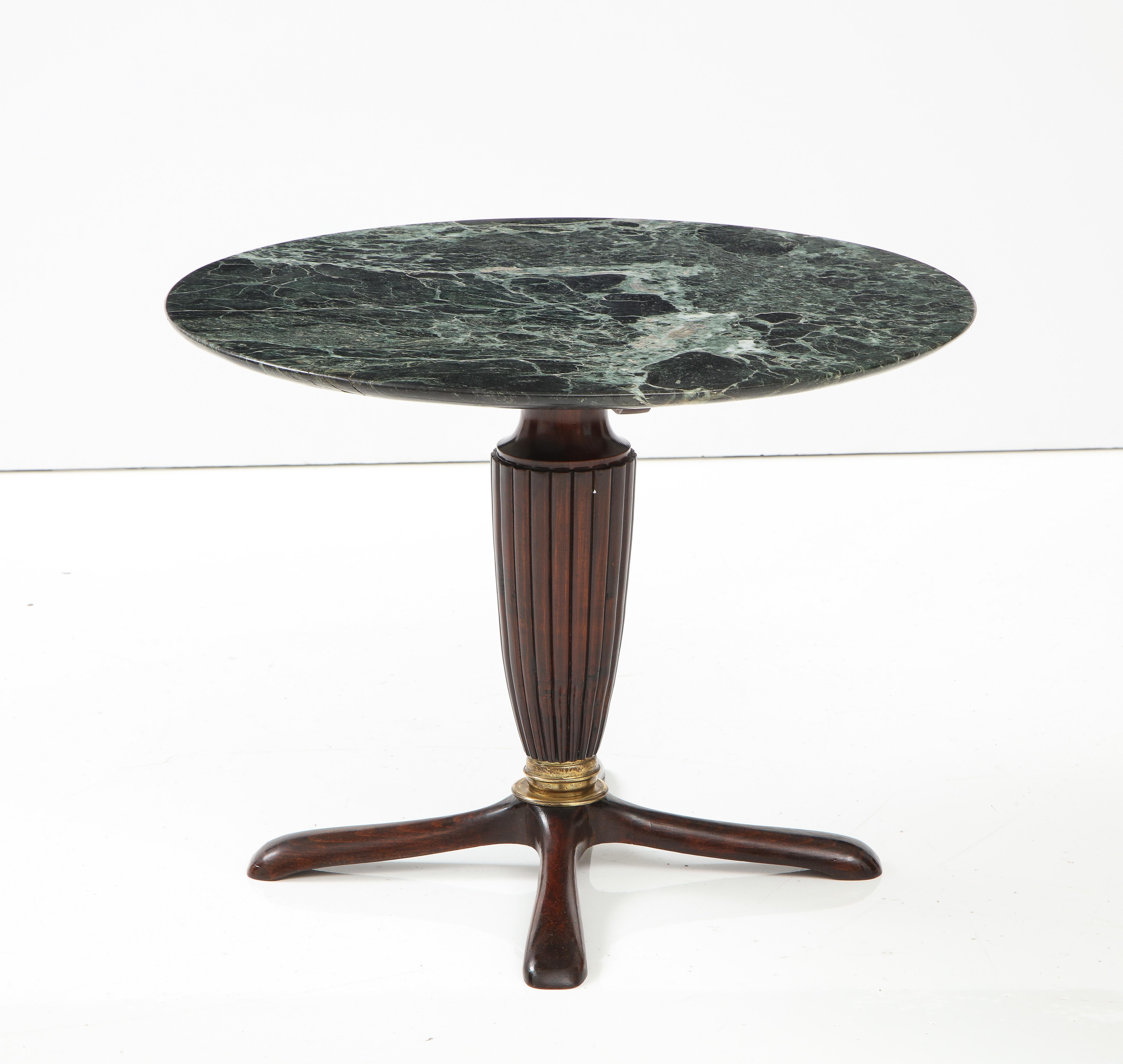 Italian Mahogany Circular Side Table with Verdi Alpi Marble Top, 1940's For Sale 1