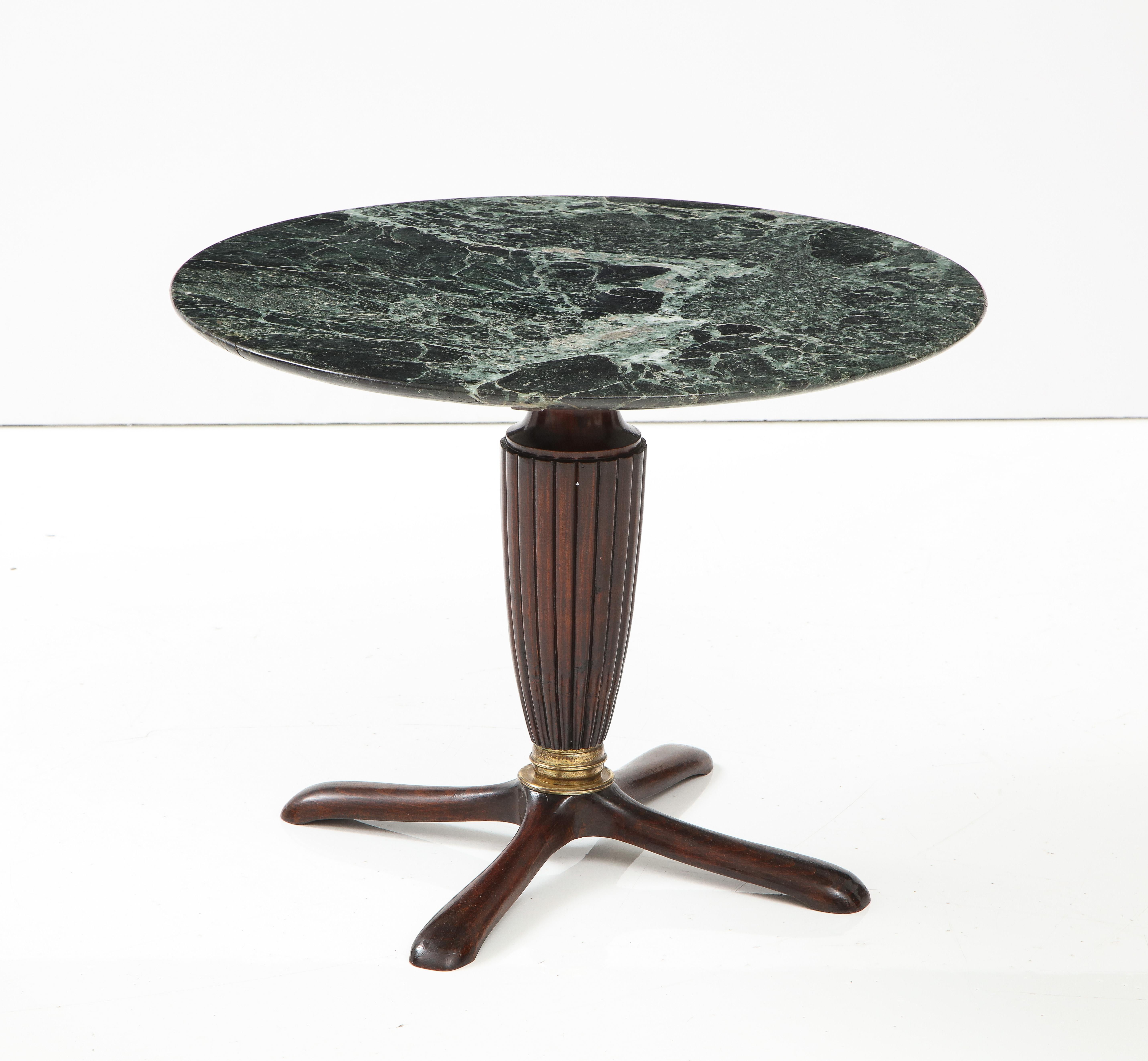 Italian Mahogany Circular Side Table with Verdi Alpi Marble Top, 1940's For Sale 4
