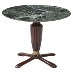 Italian Mahogany Circular Side Table with Verdi Alpi Marble Top, 1940's