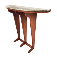 Italian Mahogany Console with Green Marble Top, 1940s
