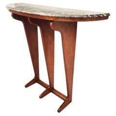 Italian Mahogany Console with Green Marble Top, 1940s