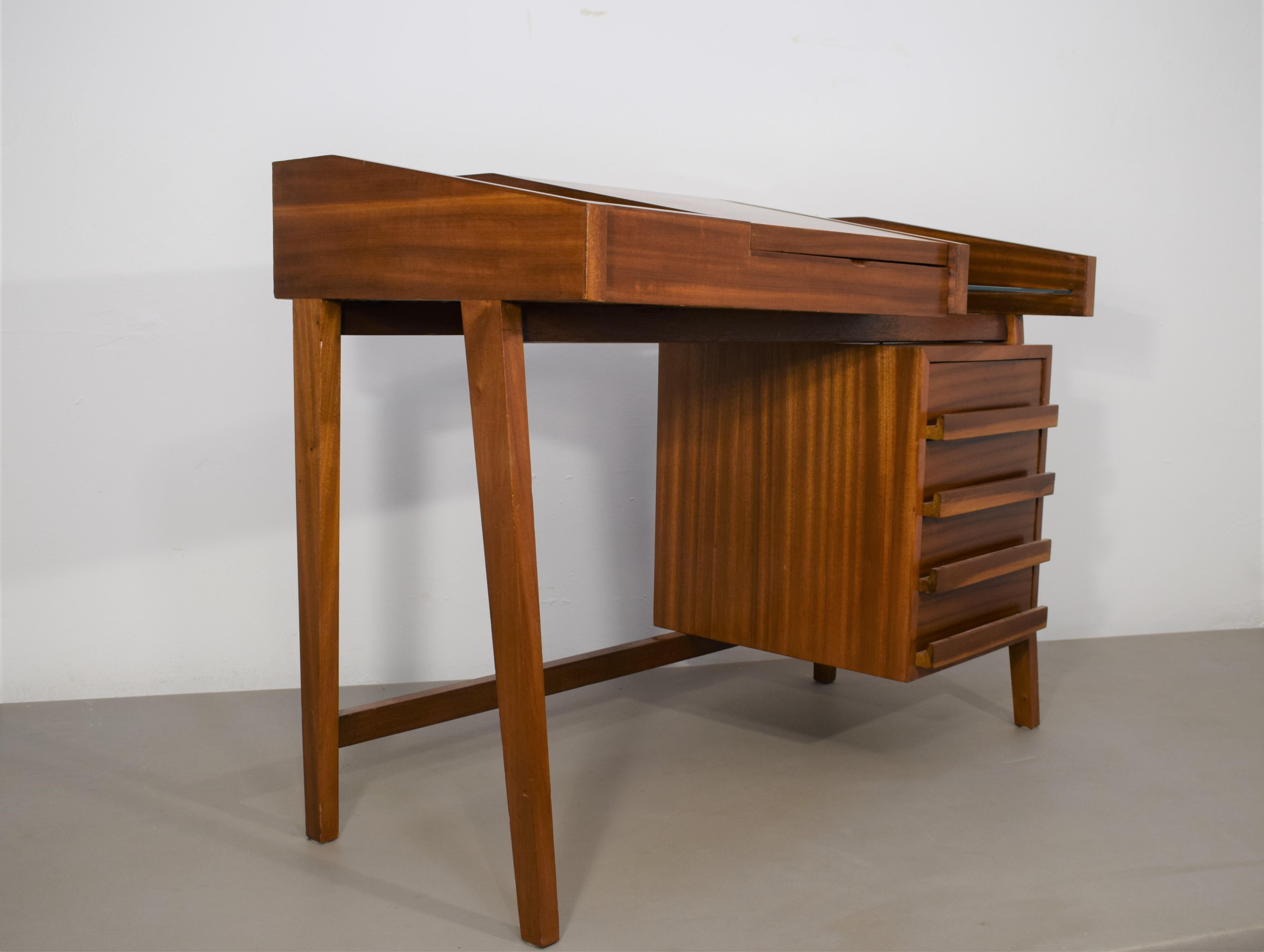 Mid-20th Century Italian Mahogany Desk, 1960s For Sale
