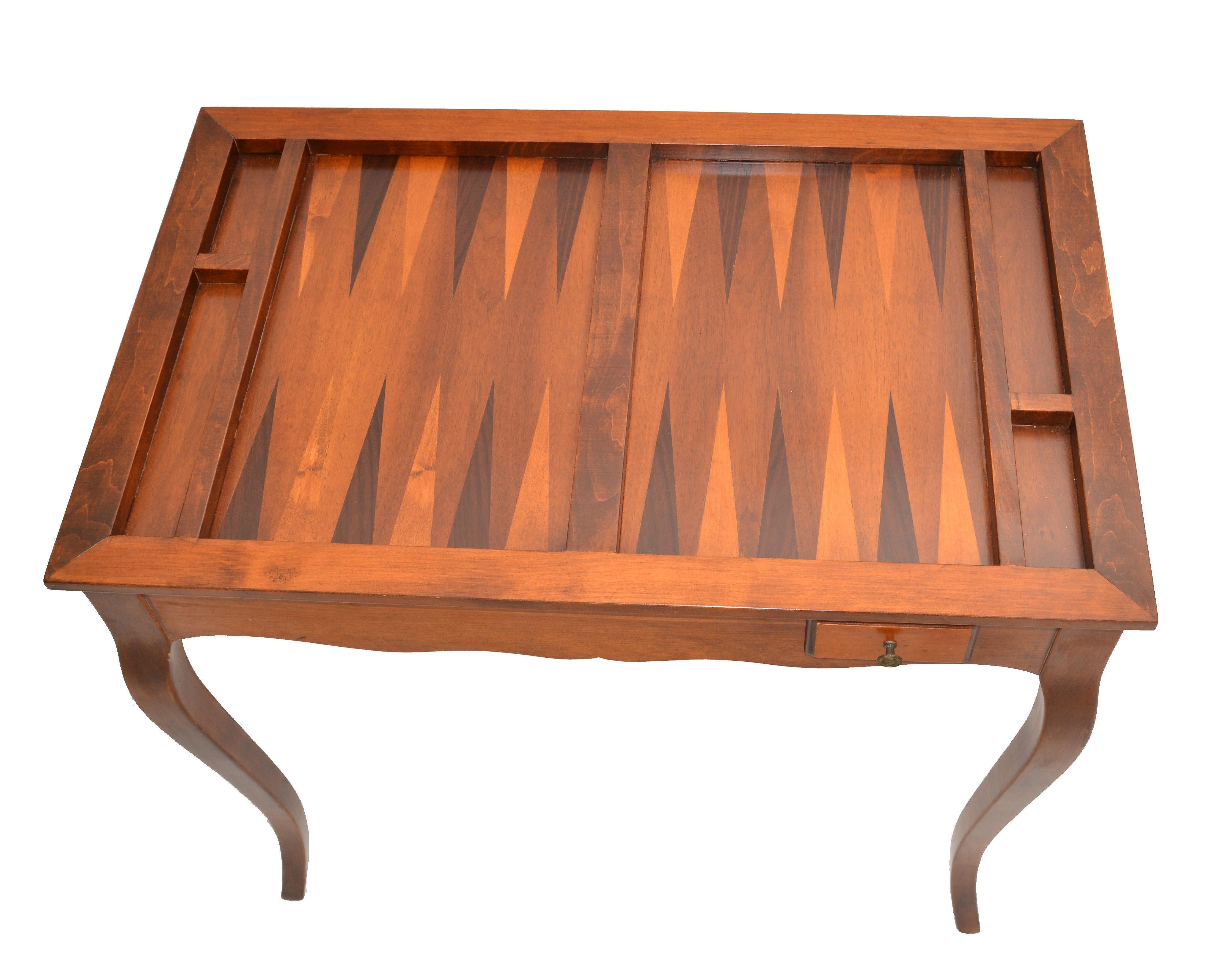 Italian Mahogany Inlayed Wood Flip Top Game Table Etched Glass Cover Mid-Century 5