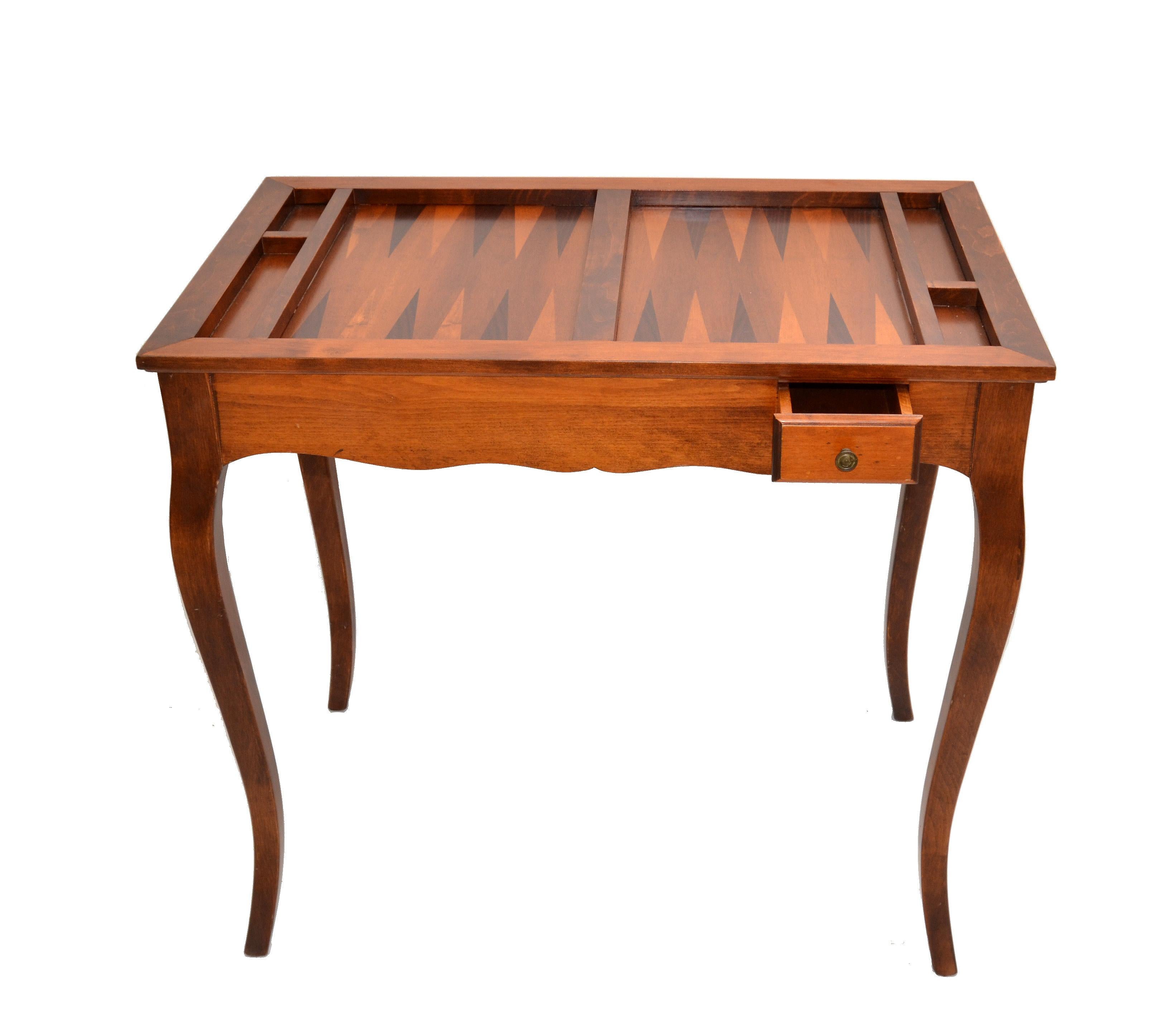 Italian Mahogany Inlayed Wood Flip Top Game Table Etched Glass Cover Mid-Century 6