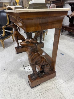 Italian mahogany marble top console with dogs