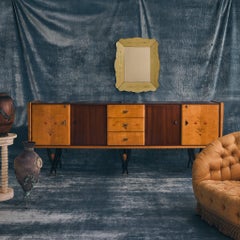 Italian Mahogany Two-Tone Scalloped Sideboard Attributed to Paolo Buffa, 1950s