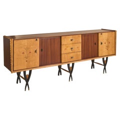 Italian Mahogany Two-Tone Scalloped Sideboard Attributed to Paolo Buffa, 1950s
