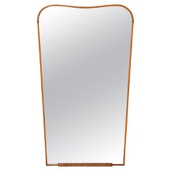 Italian Mahogany Wood and Brass Curved Mirror 1960