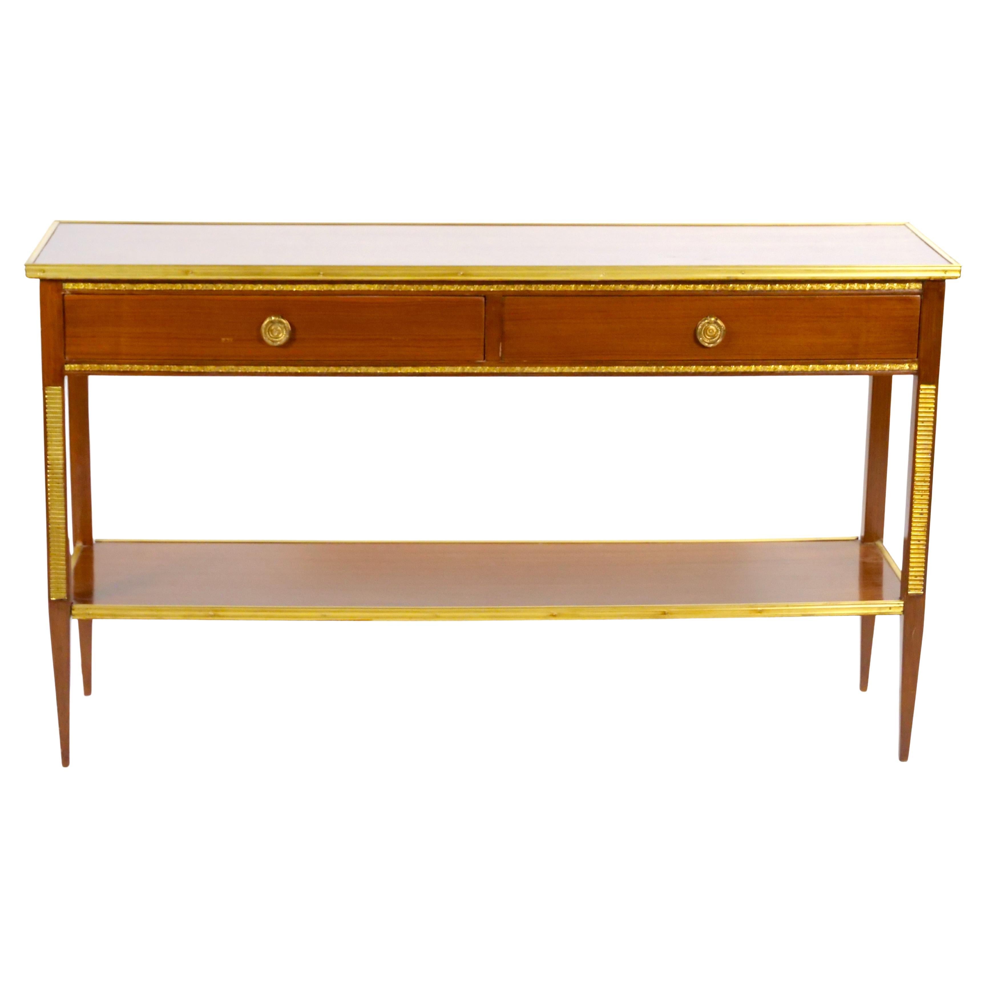 Table de salle / serveur en bois d'acajou / parcellaire doré de style néoclassique italien en vente