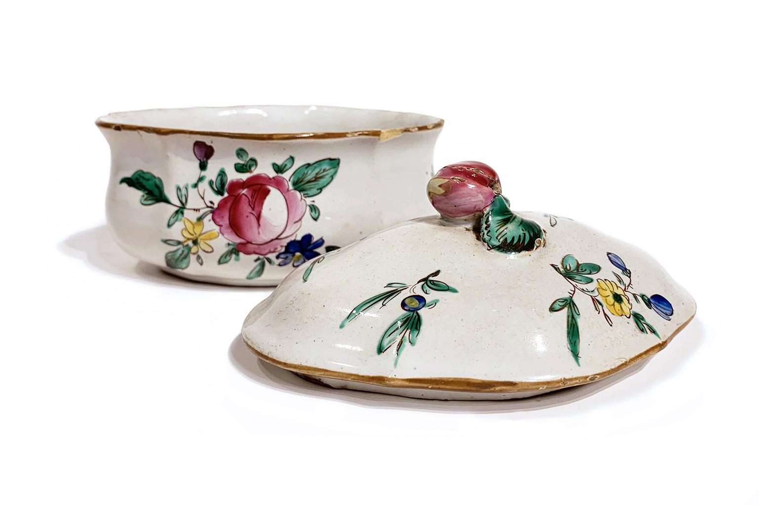 Glazed Italian Maiolica Ancient Sugar Bowl, Lodi, 1770-1780 For Sale