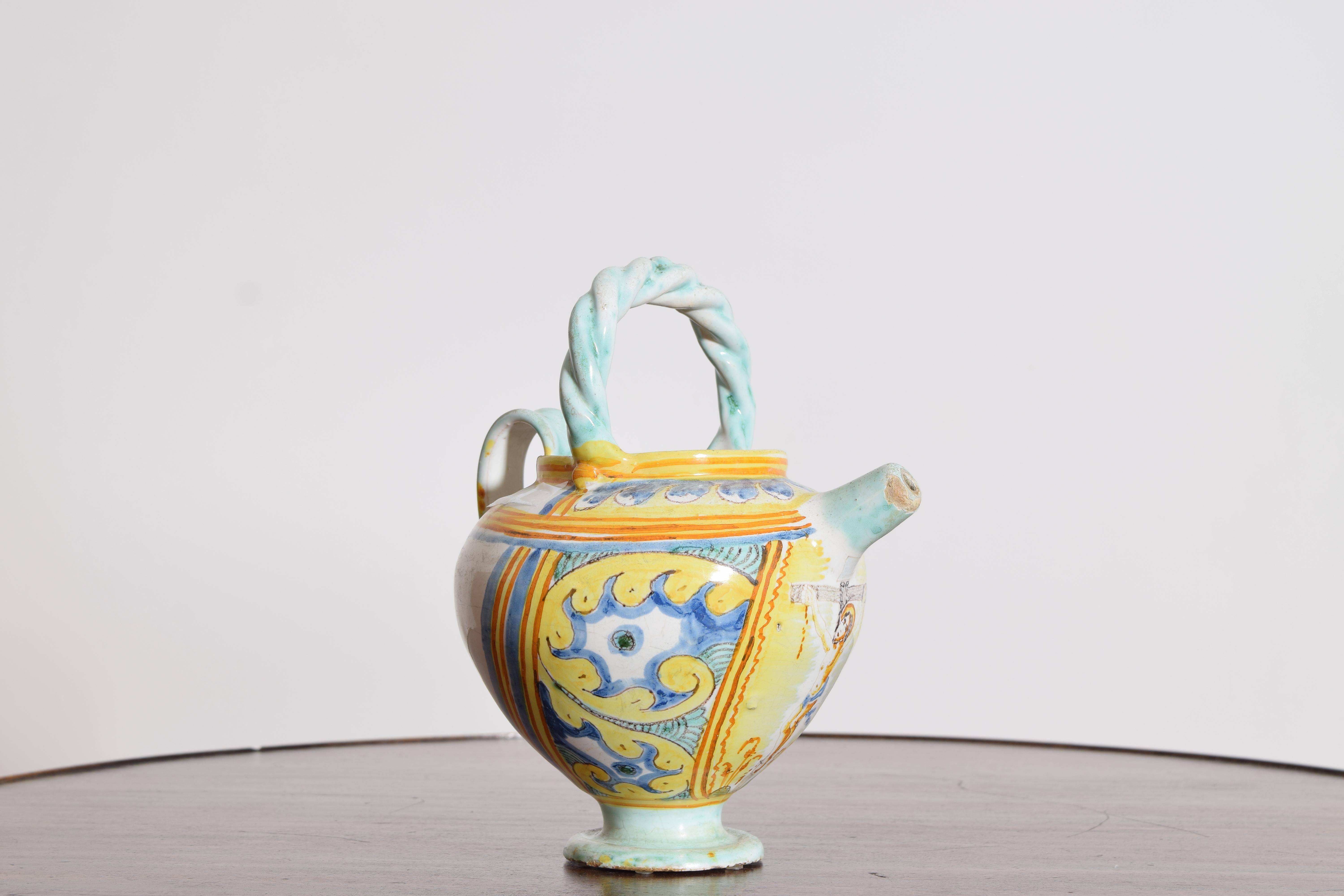 Arte popolare Vaso con piede in maiolica italiana, XVIII secolo in vendita