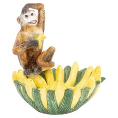 Italian Maiolica Monkey and Bananas Form Centerpiece