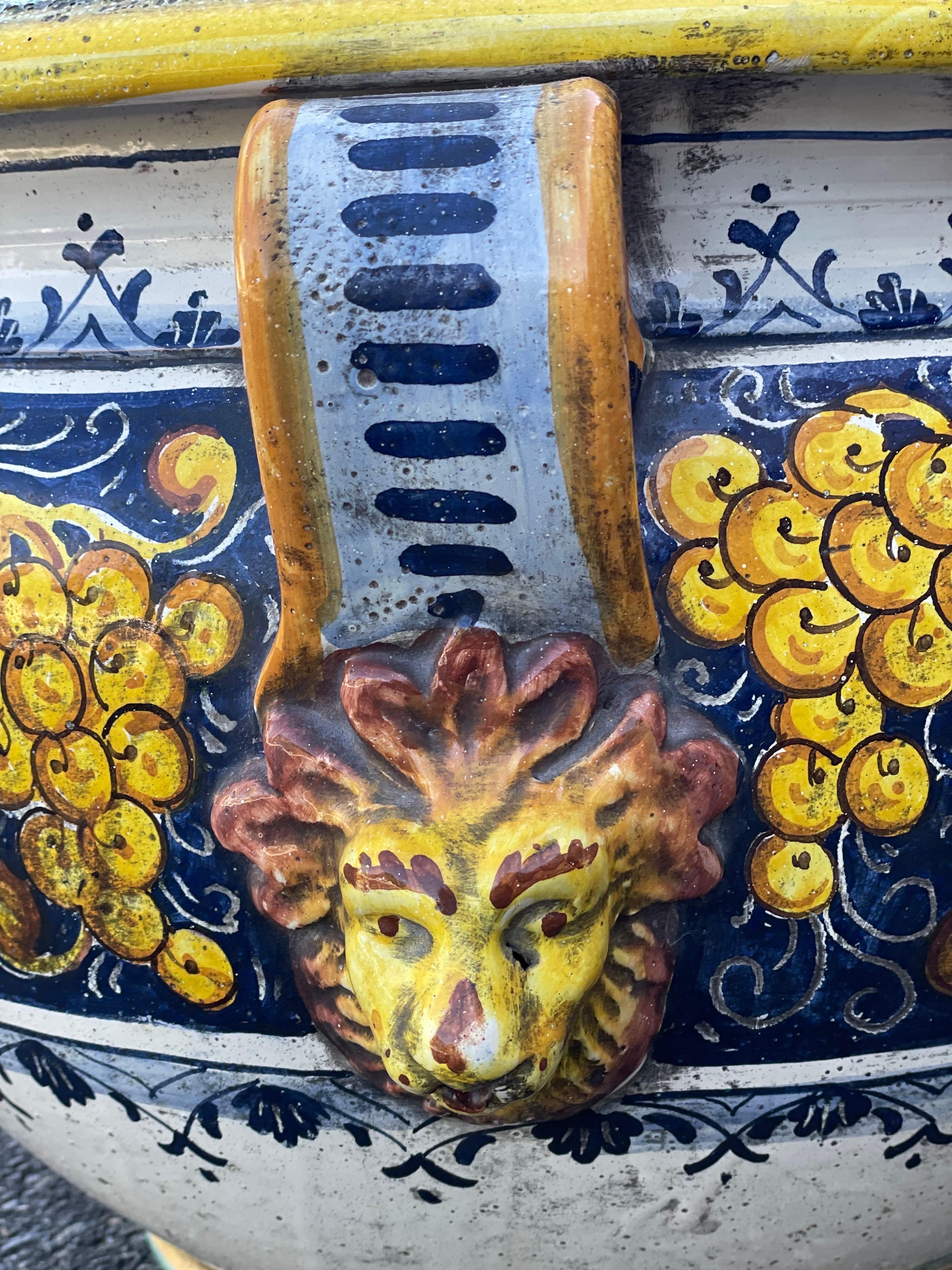 Hand-Painted Italian Maiolica Painted Planter Pot For Sale