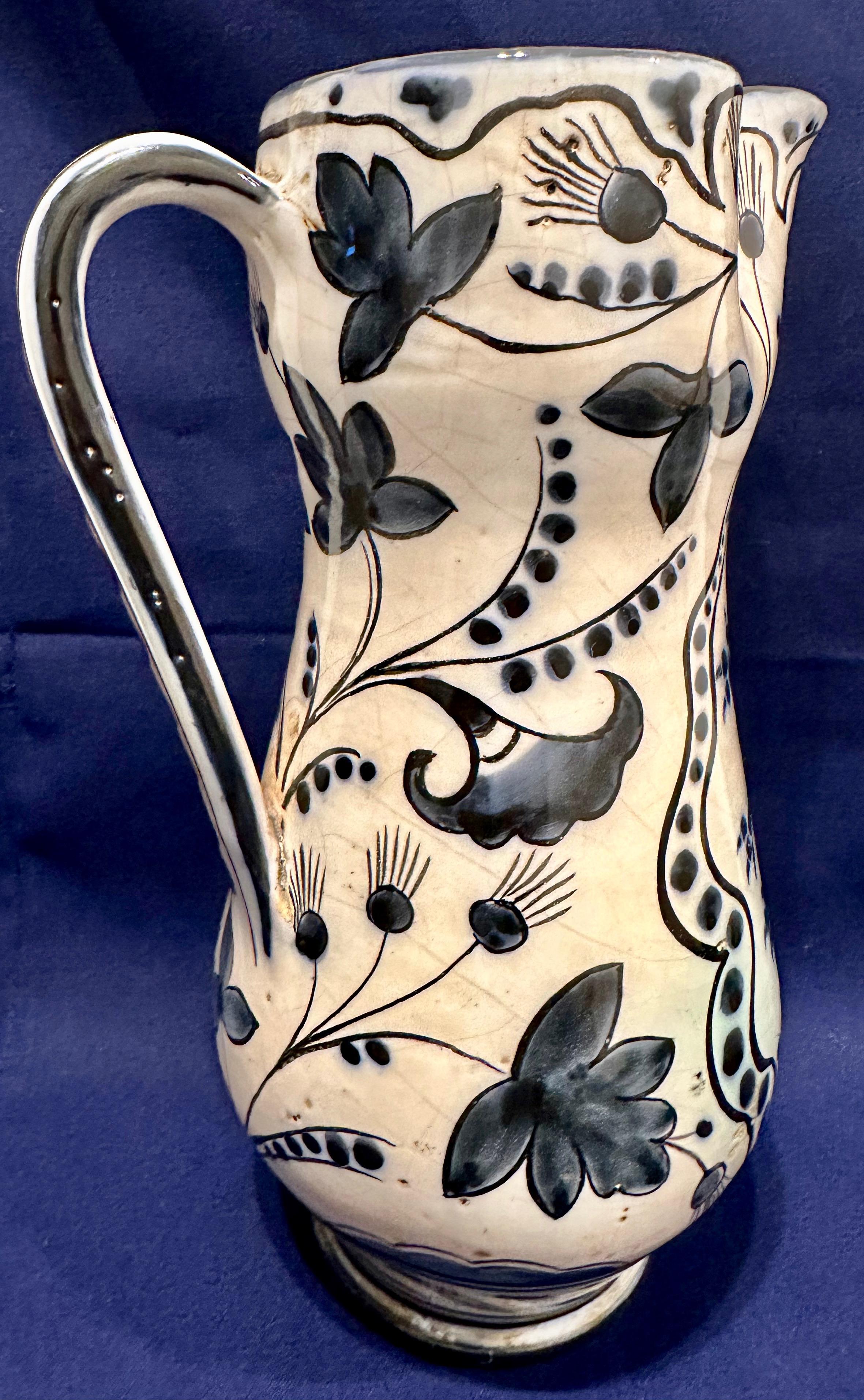 19th Century Italian Maiolica Pitcher with a Rampant Lion, Center Italy , Ca 1850 For Sale