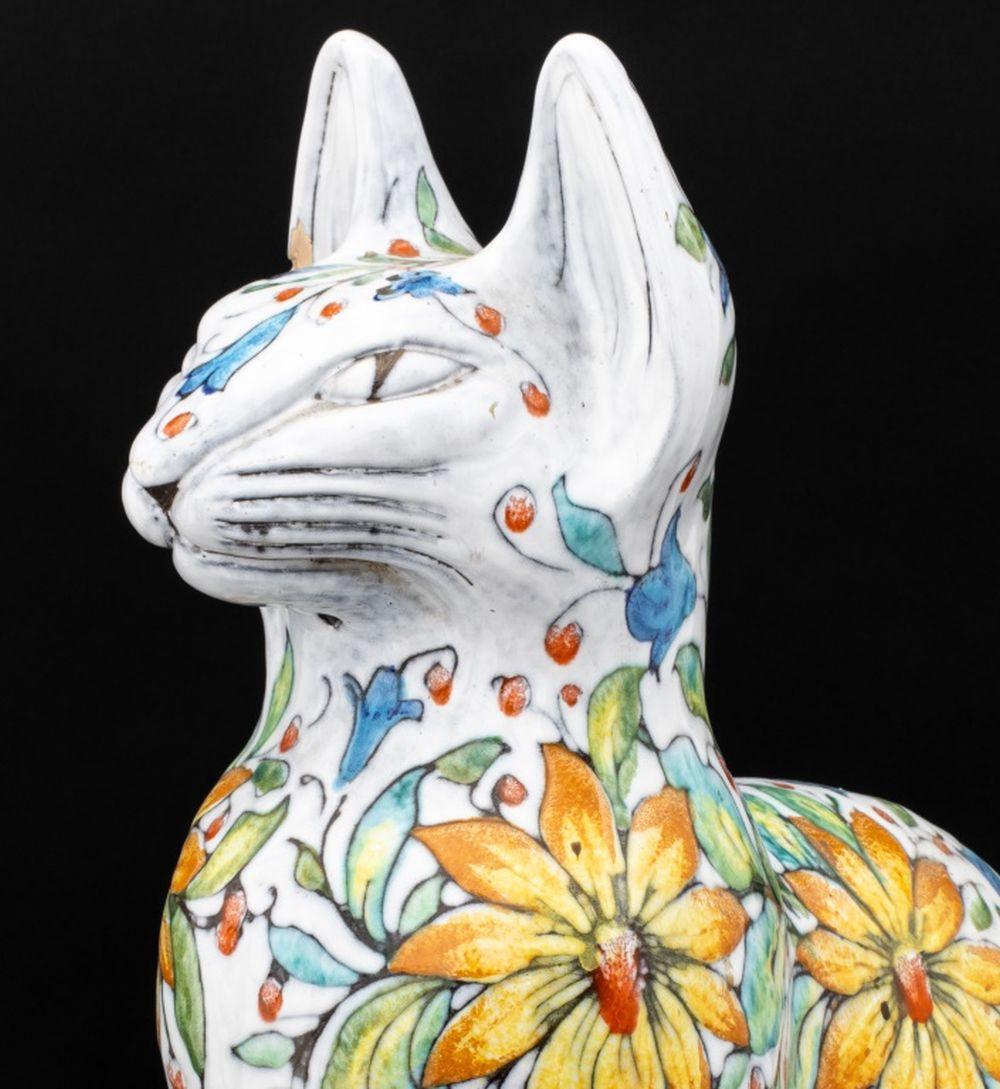 Mid-Century Modern Italian Maiolica Seated Cat Sculpture For Sale