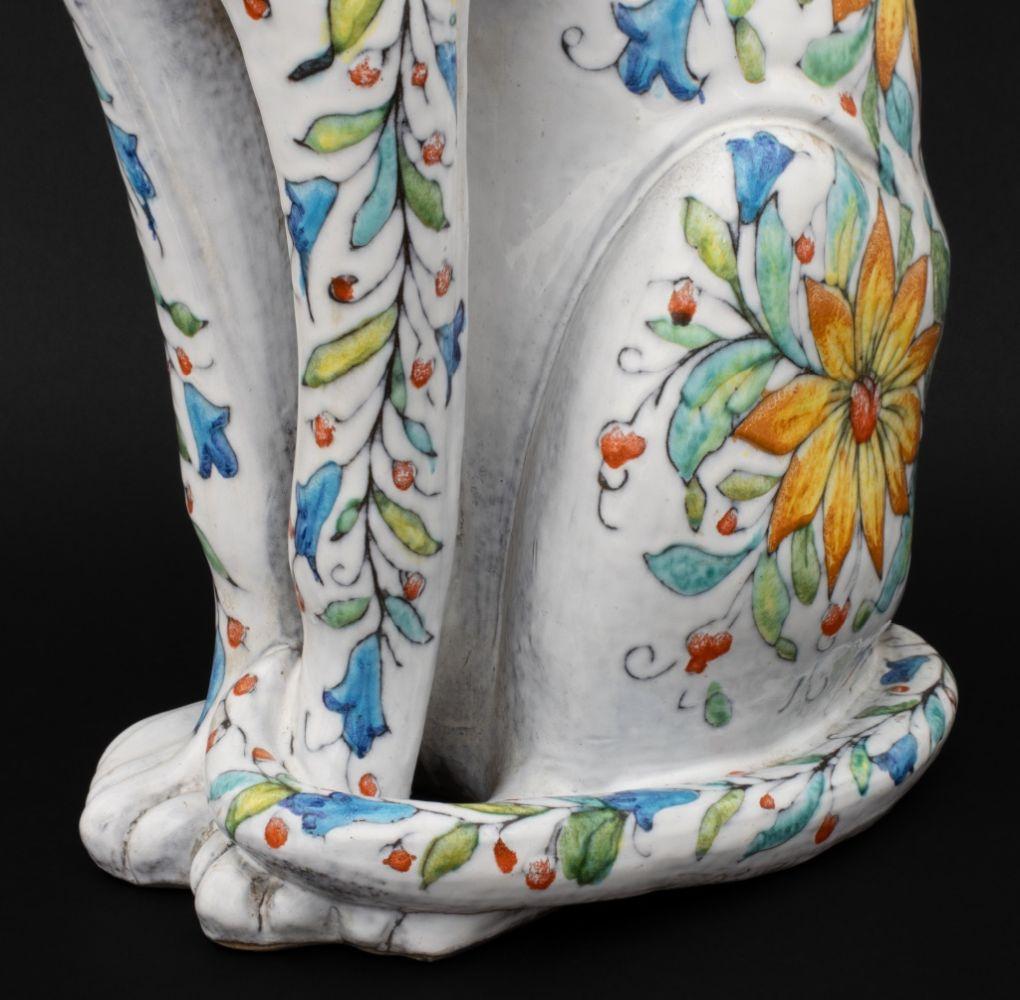 Italian Maiolica Seated Cat Sculpture In Good Condition For Sale In Astoria, NY