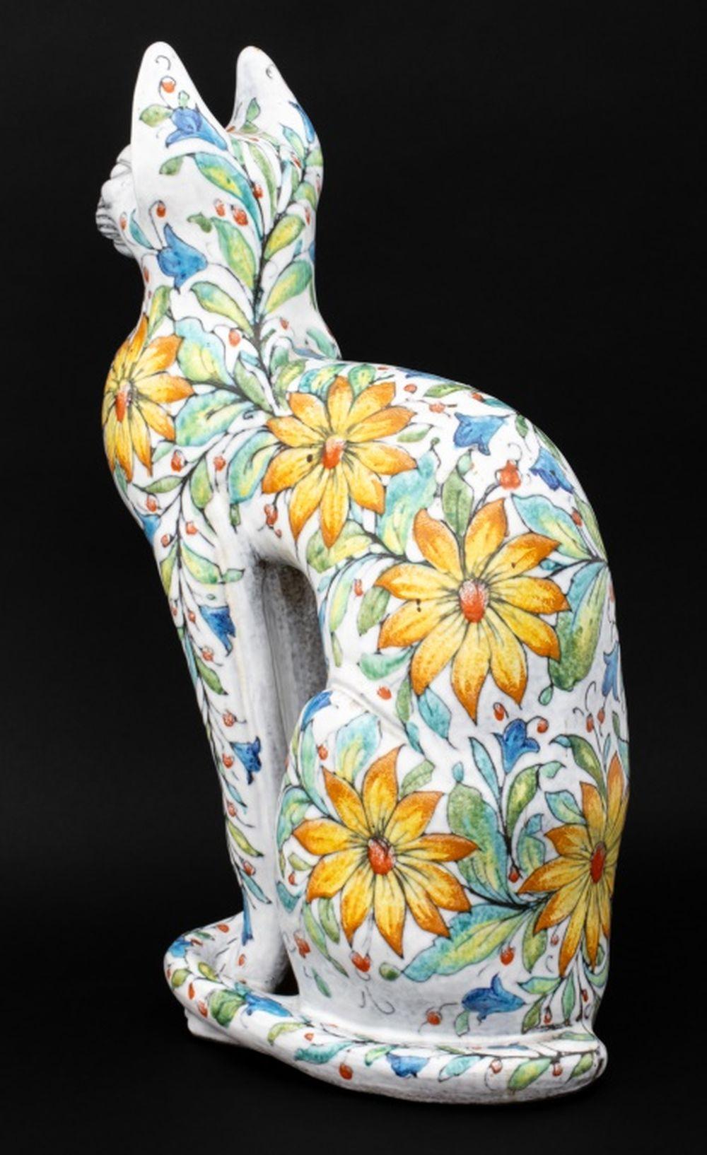 20th Century Italian Maiolica Seated Cat Sculpture For Sale