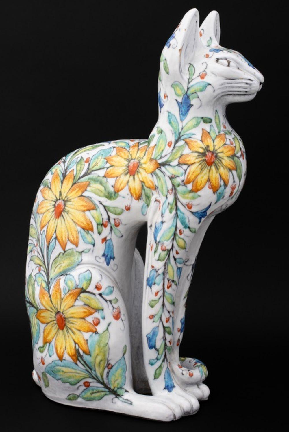 Italian Maiolica Seated Cat Sculpture For Sale 2