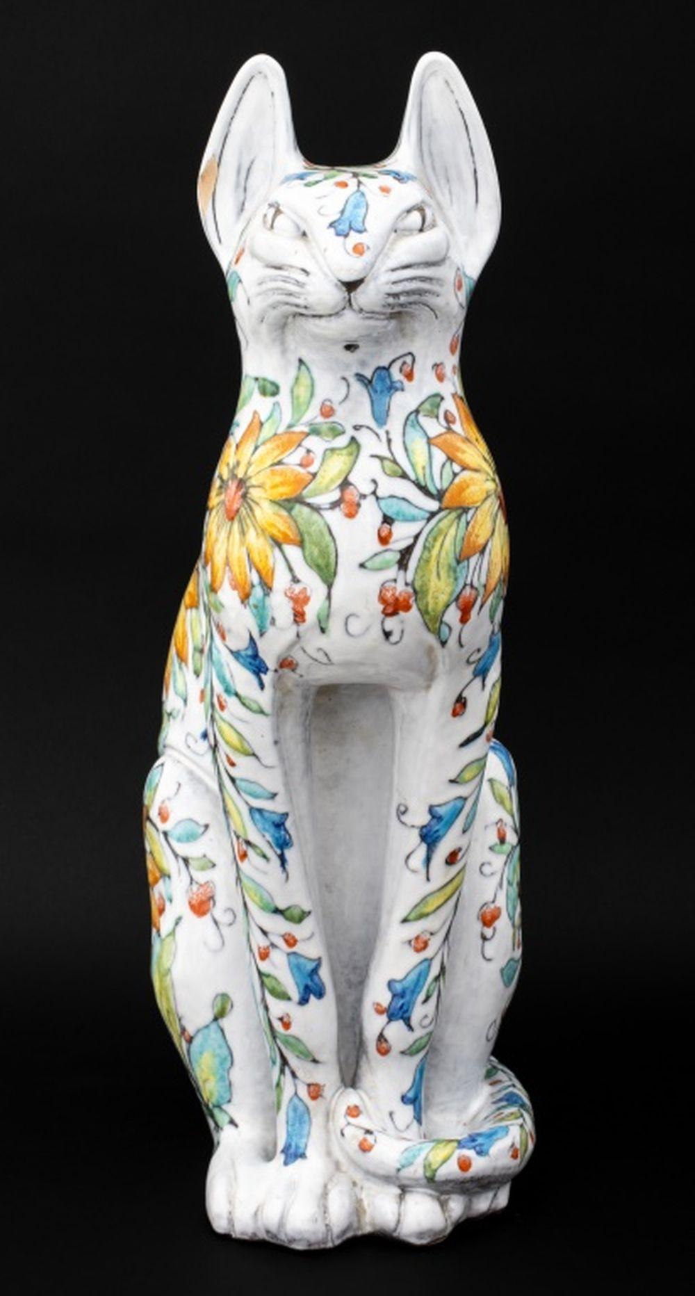 Italian Maiolica Seated Cat Sculpture For Sale 3