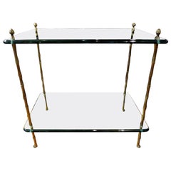 Italian Maison Baguès Style Bronze and Glass Two-Tiered Table