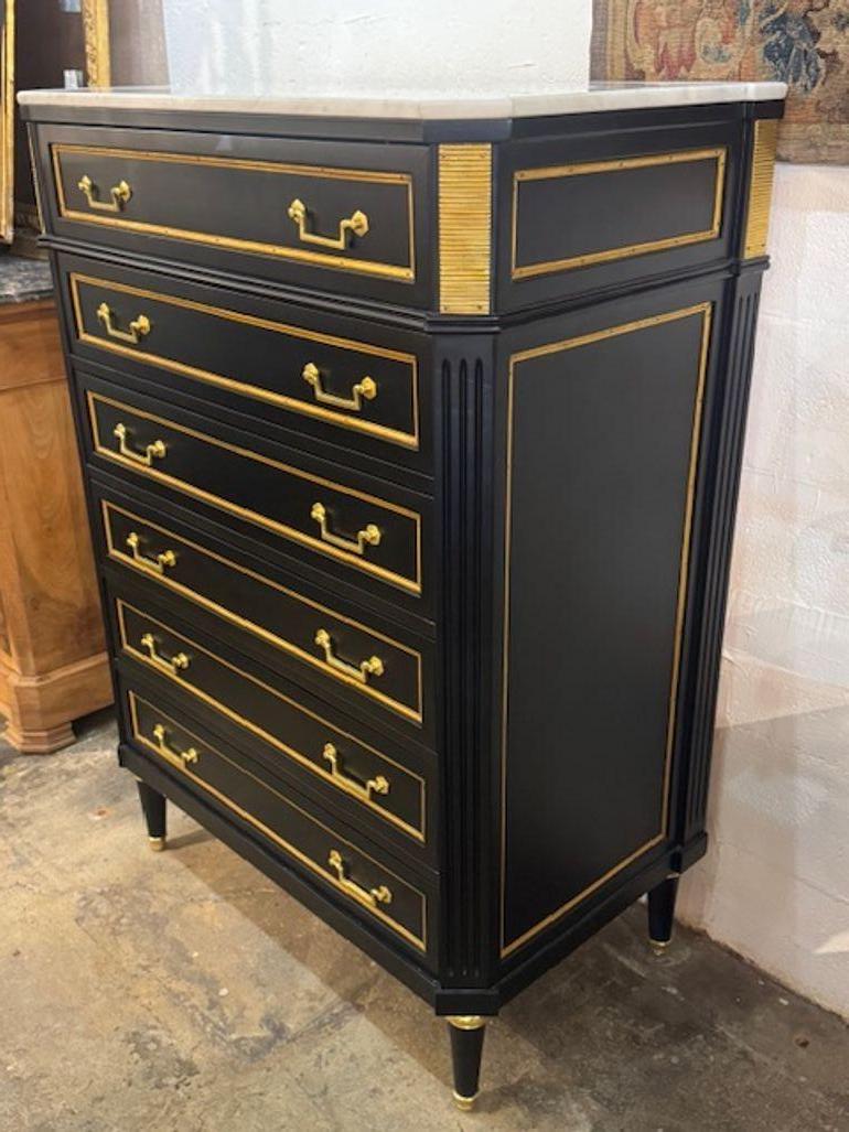 Italian Maison Jansen Black Semanier with Brass Hardware In Good Condition For Sale In Dallas, TX