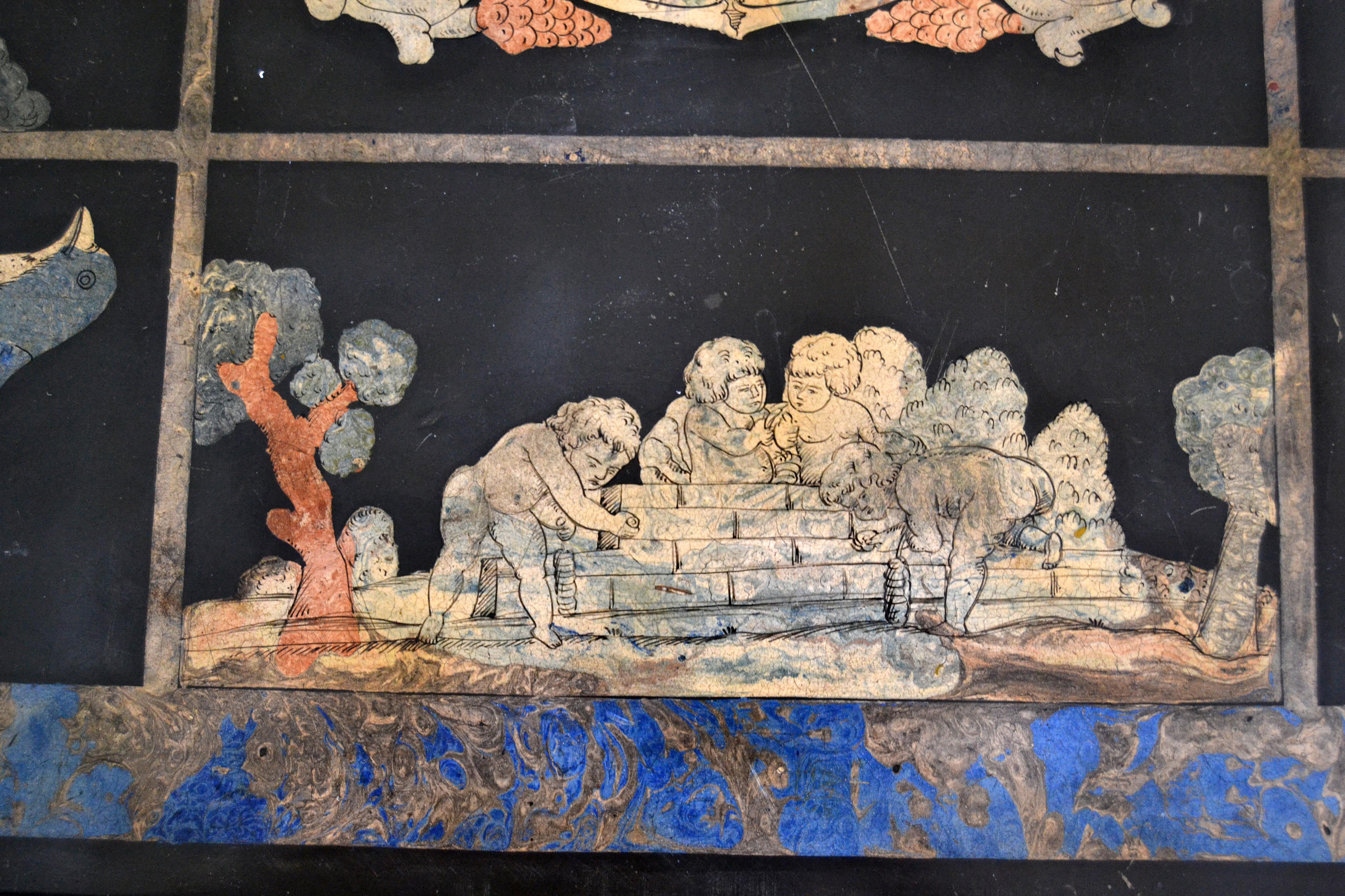 Italian Maison Jansen Hand Painted Slate Marble & Bronze Low Coffee Table, 1920s 2