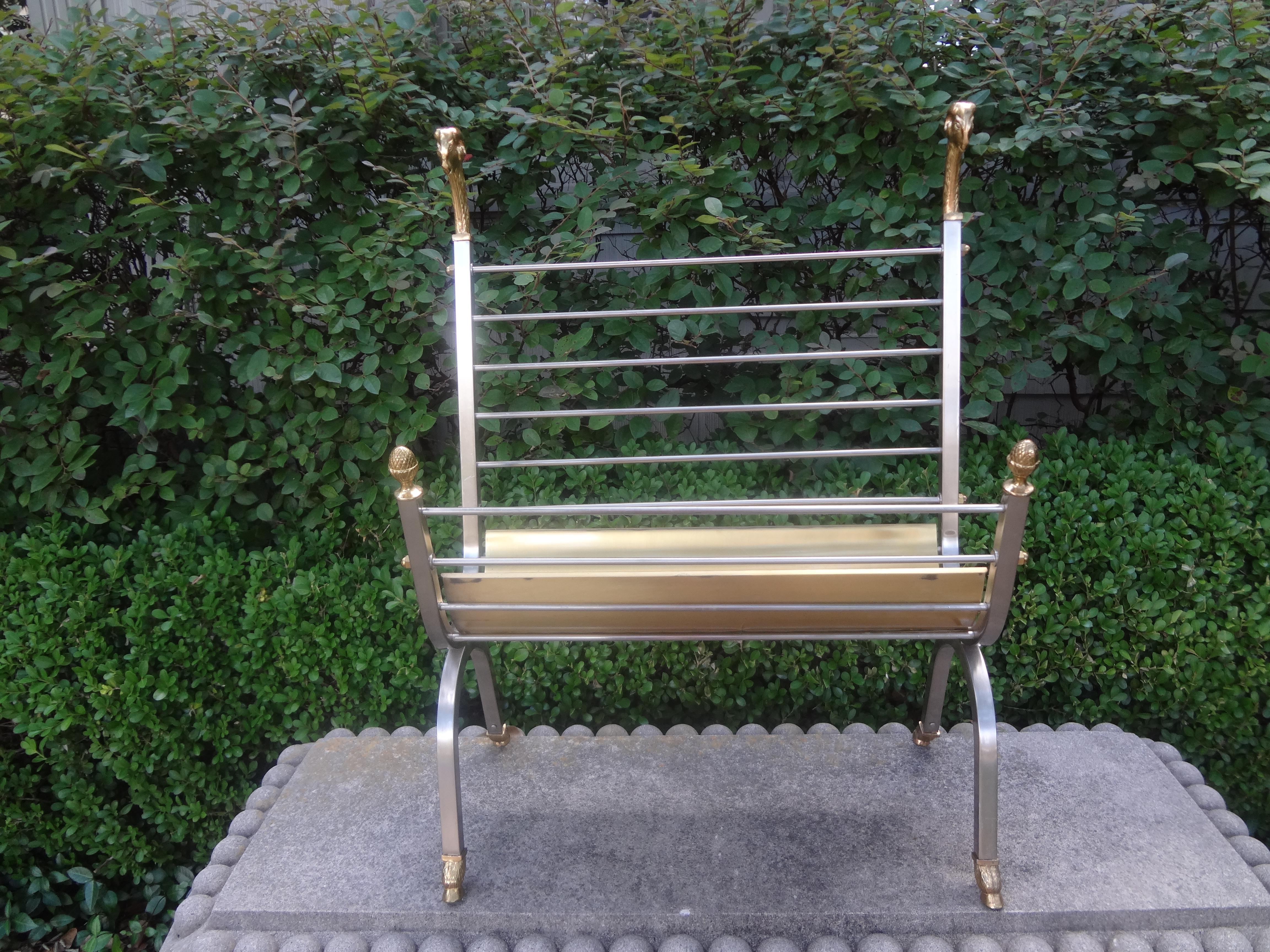 Italian Steel and Brass Magazine Rack, Maison Jansen Style 4