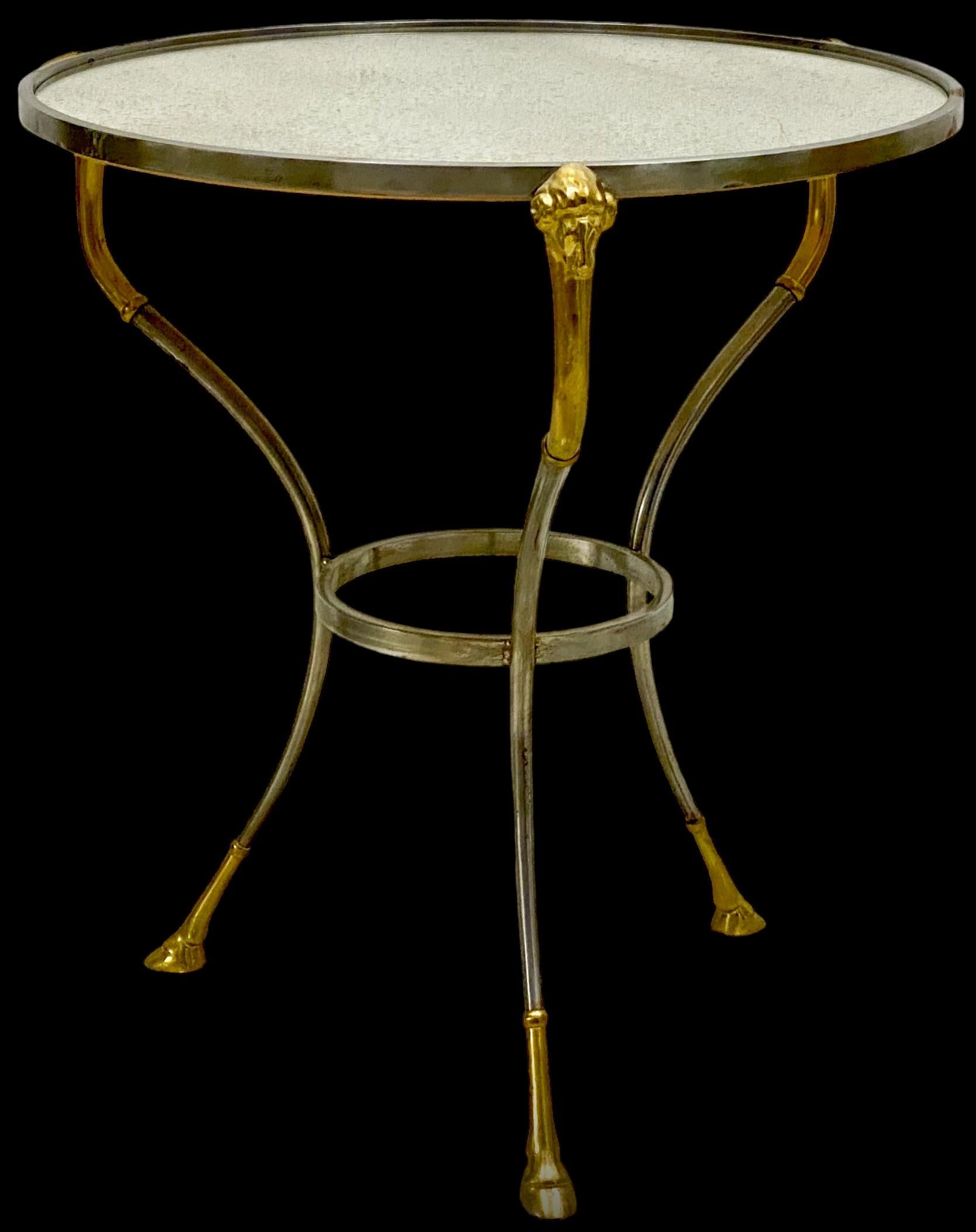 Neoclassical Italian Maison Jansen Inspired Steel & Brass Mirrored Gueridon / Side Table  For Sale