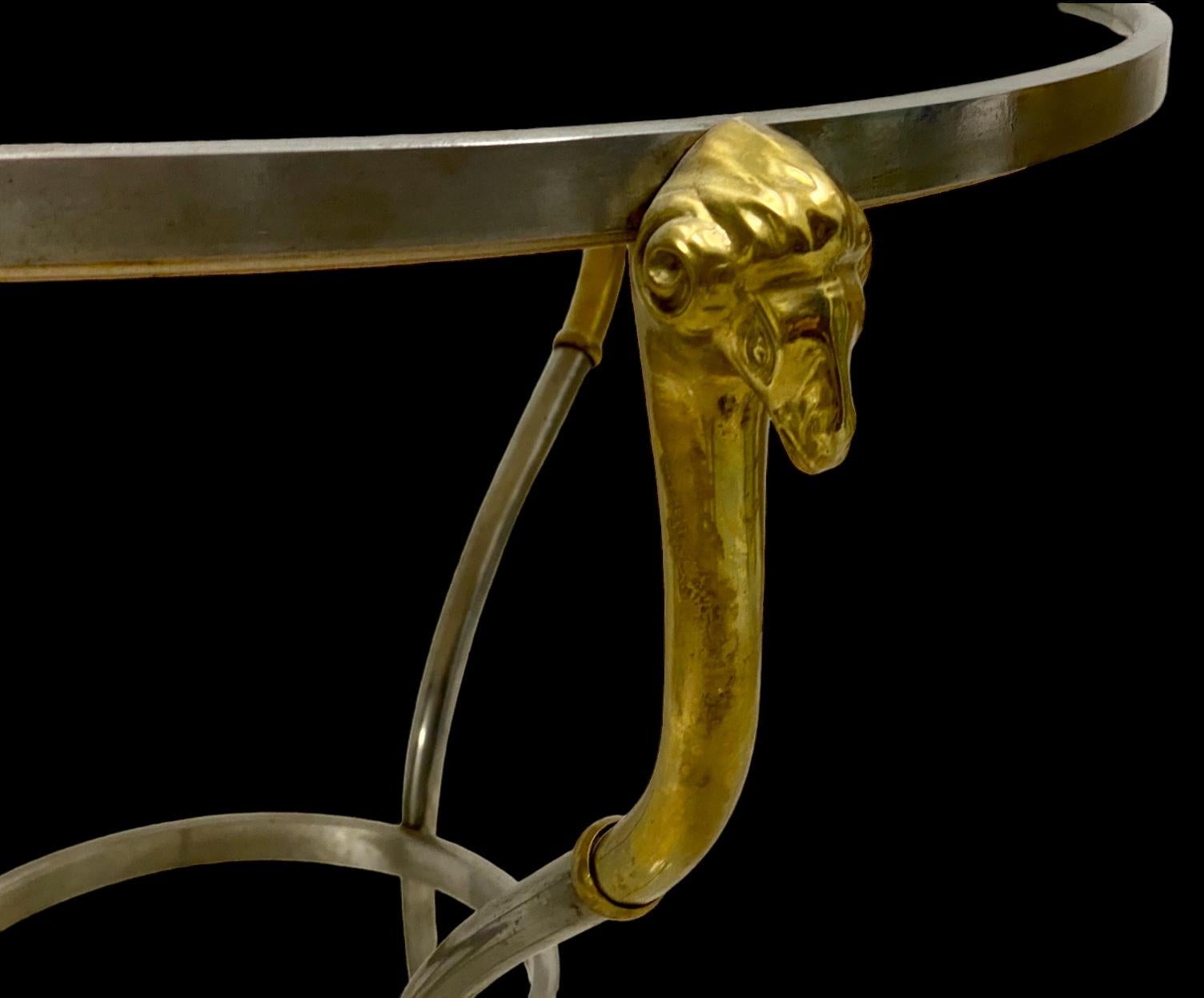 20th Century Italian Maison Jansen Inspired Steel & Brass Mirrored Gueridon / Side Table  For Sale