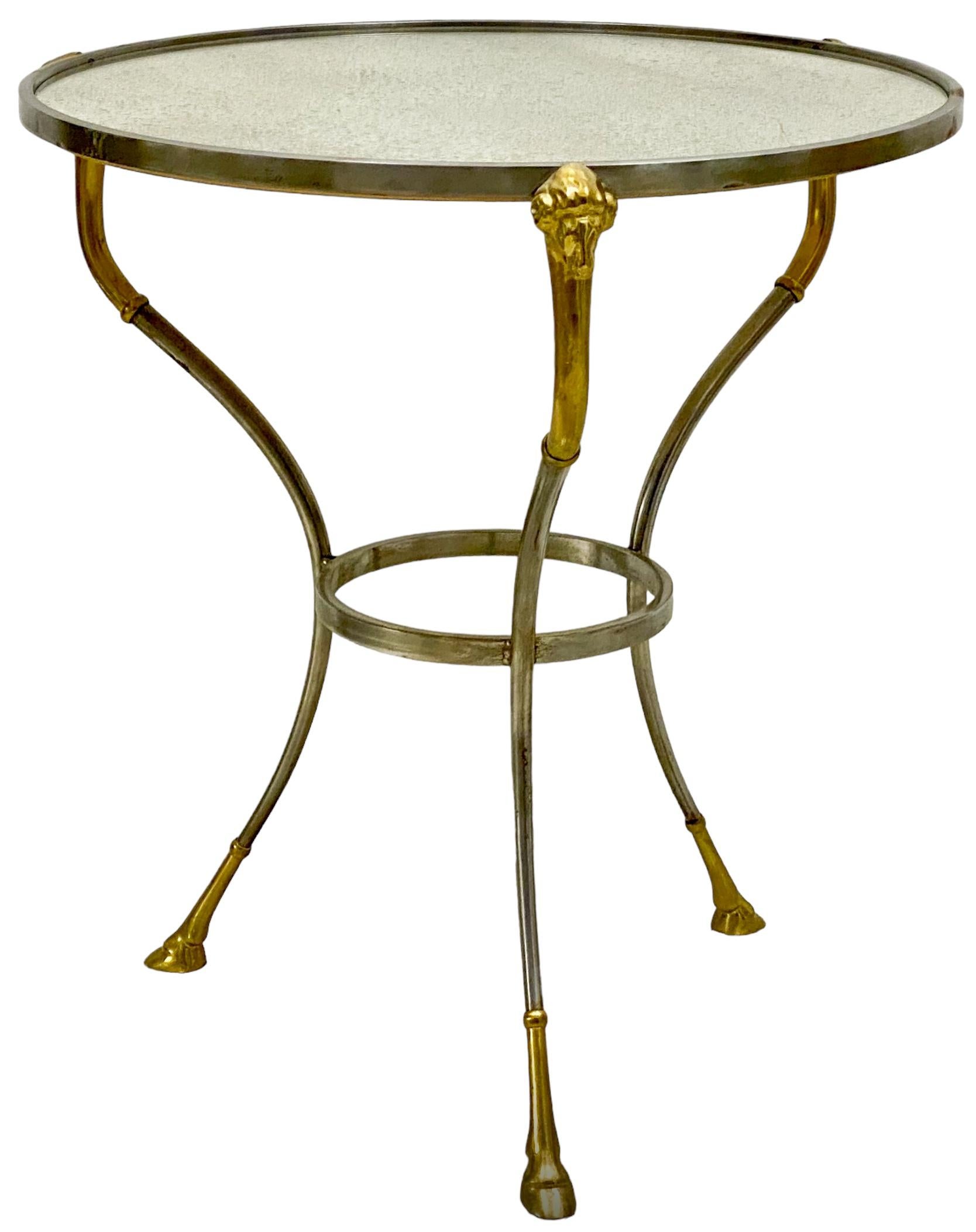Italian Maison Jansen Inspired Steel & Brass Mirrored Gueridon / Side Table  For Sale 1