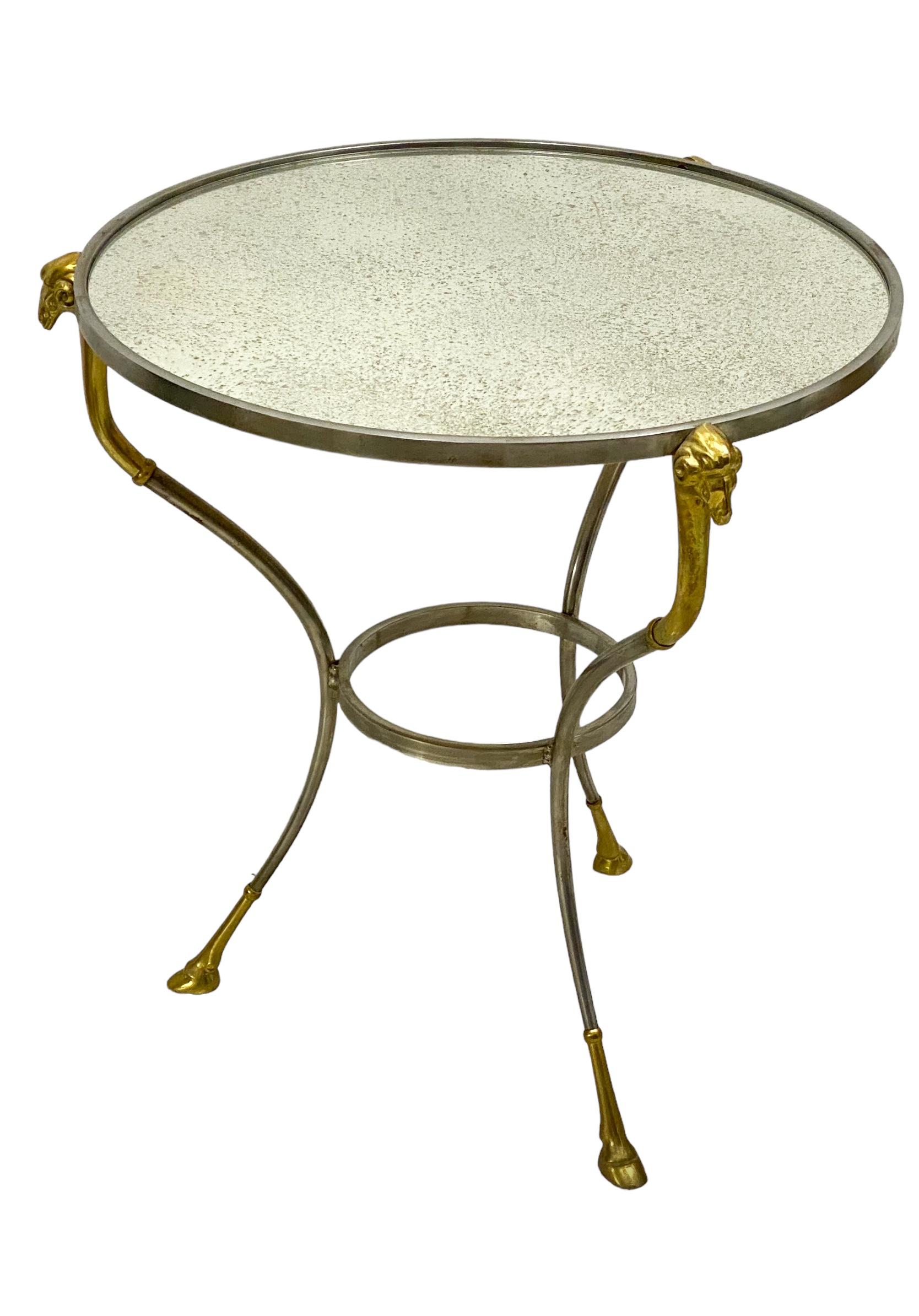 Italian Maison Jansen Inspired Steel & Brass Mirrored Gueridon / Side Table  For Sale 2