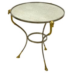 Italian Maison Jansen Inspired Steel & Brass Mirrored Gueridon / Side Table 