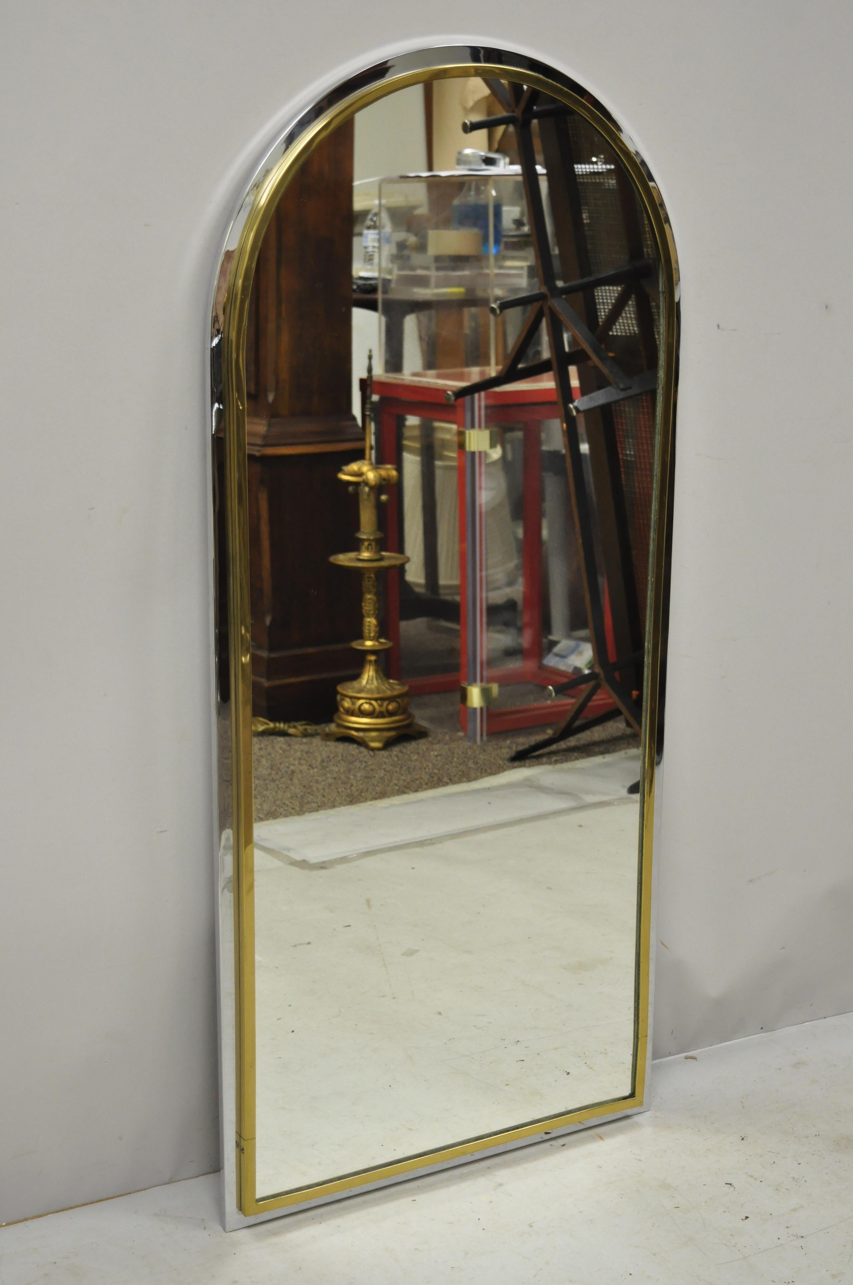 Italian Maison Jansen Steel Brass Chrome Arched Console Wall Mirror In Good Condition For Sale In Philadelphia, PA