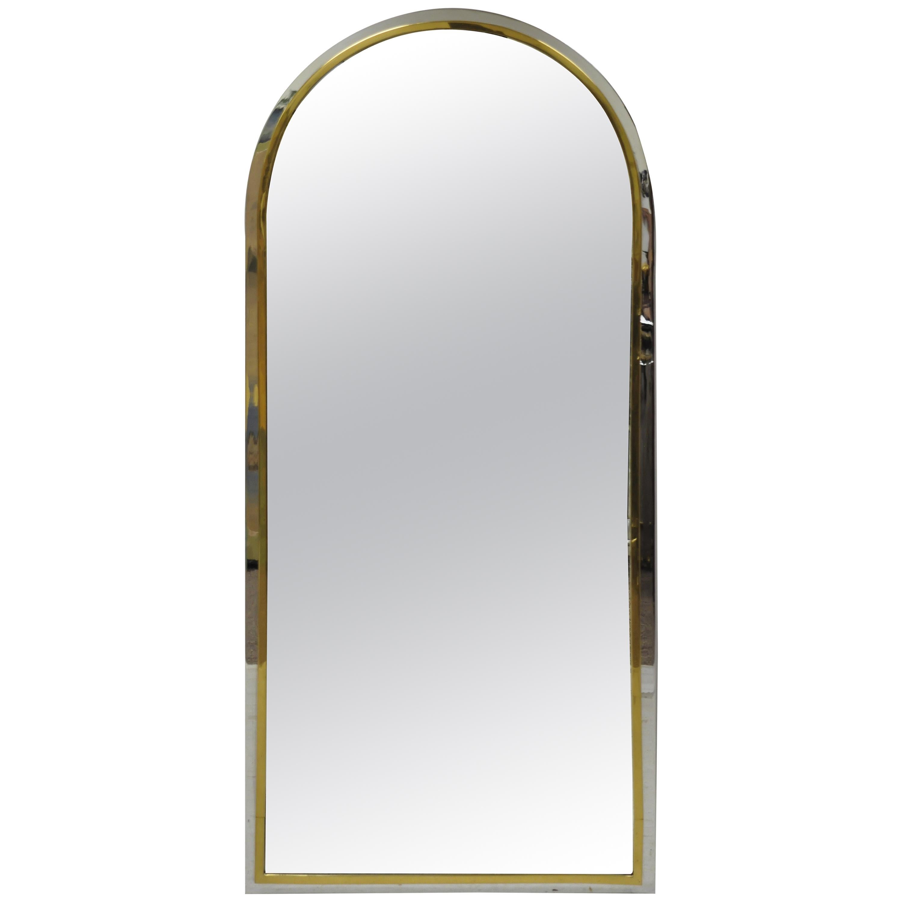 Italian Maison Jansen Steel Brass Chrome Arched Console Wall Mirror For Sale