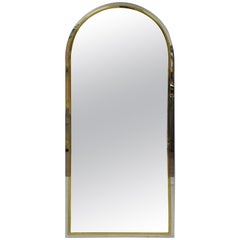 Italian Maison Jansen Steel Brass Chrome Arched Console Wall Mirror