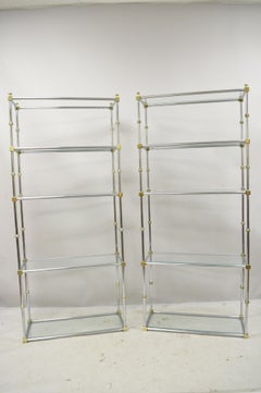 Italian Maison Jansen Style Faux Bamboo Chrome Brass Glass Étagères, a Pair