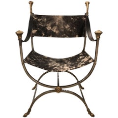 Italian Maison Jansen Style Steel and Cowhide Dante Chair