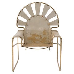Italian majestic armchair from the 1970s with brass frame and leather seat 