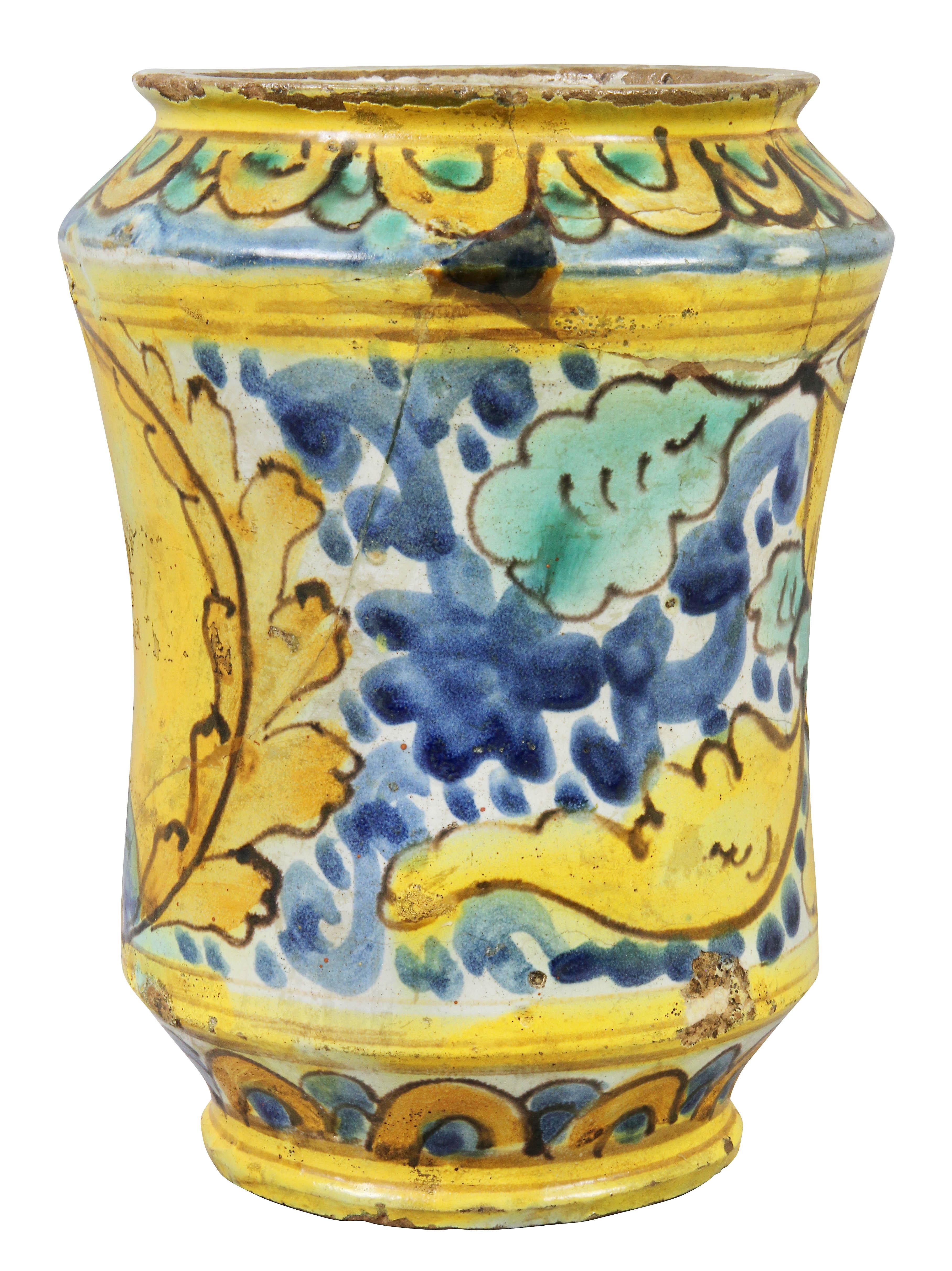 Italian Majolica Albarello In Distressed Condition In Essex, MA