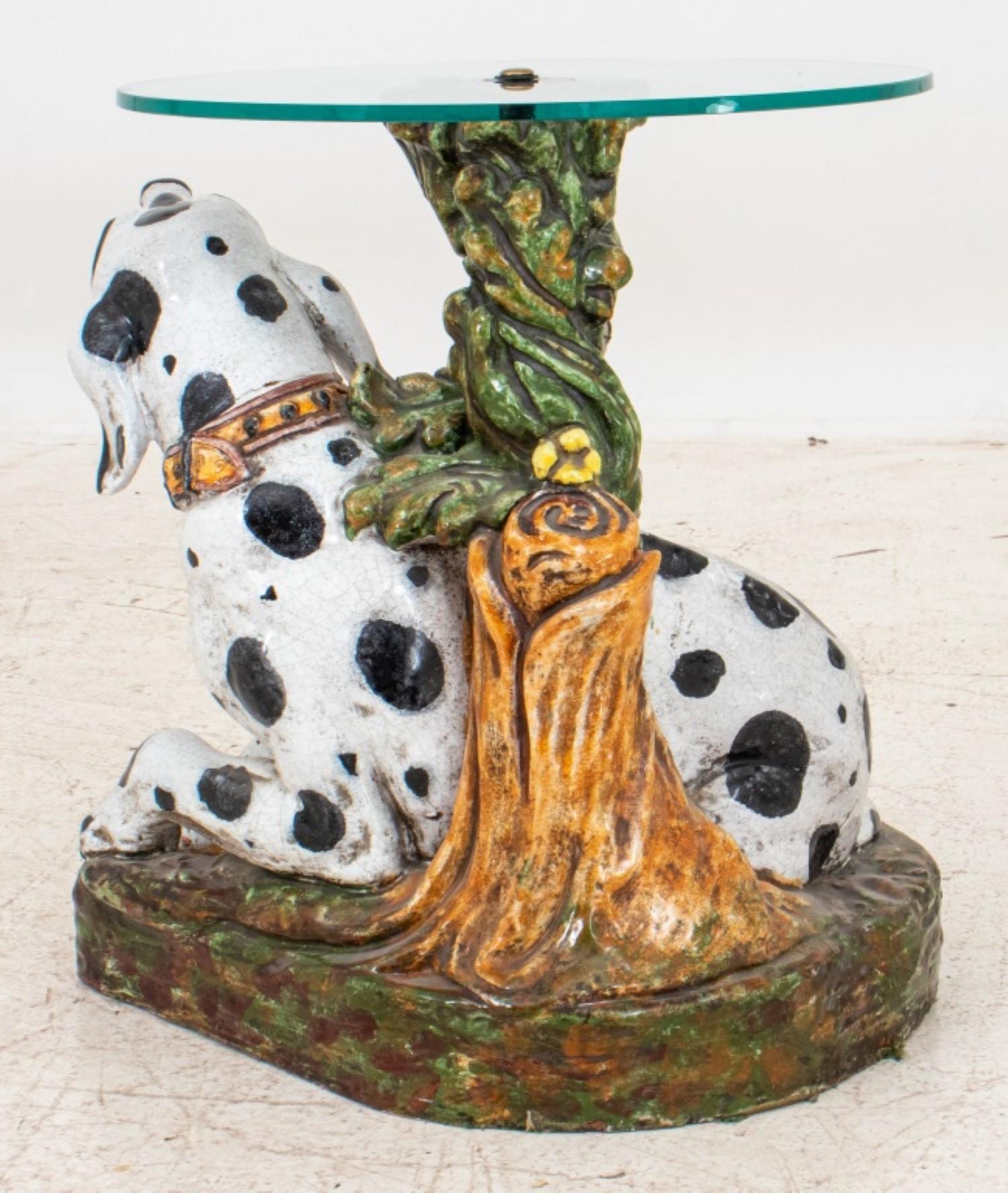 20th Century Italian Majolica and Glass Figural Side Table