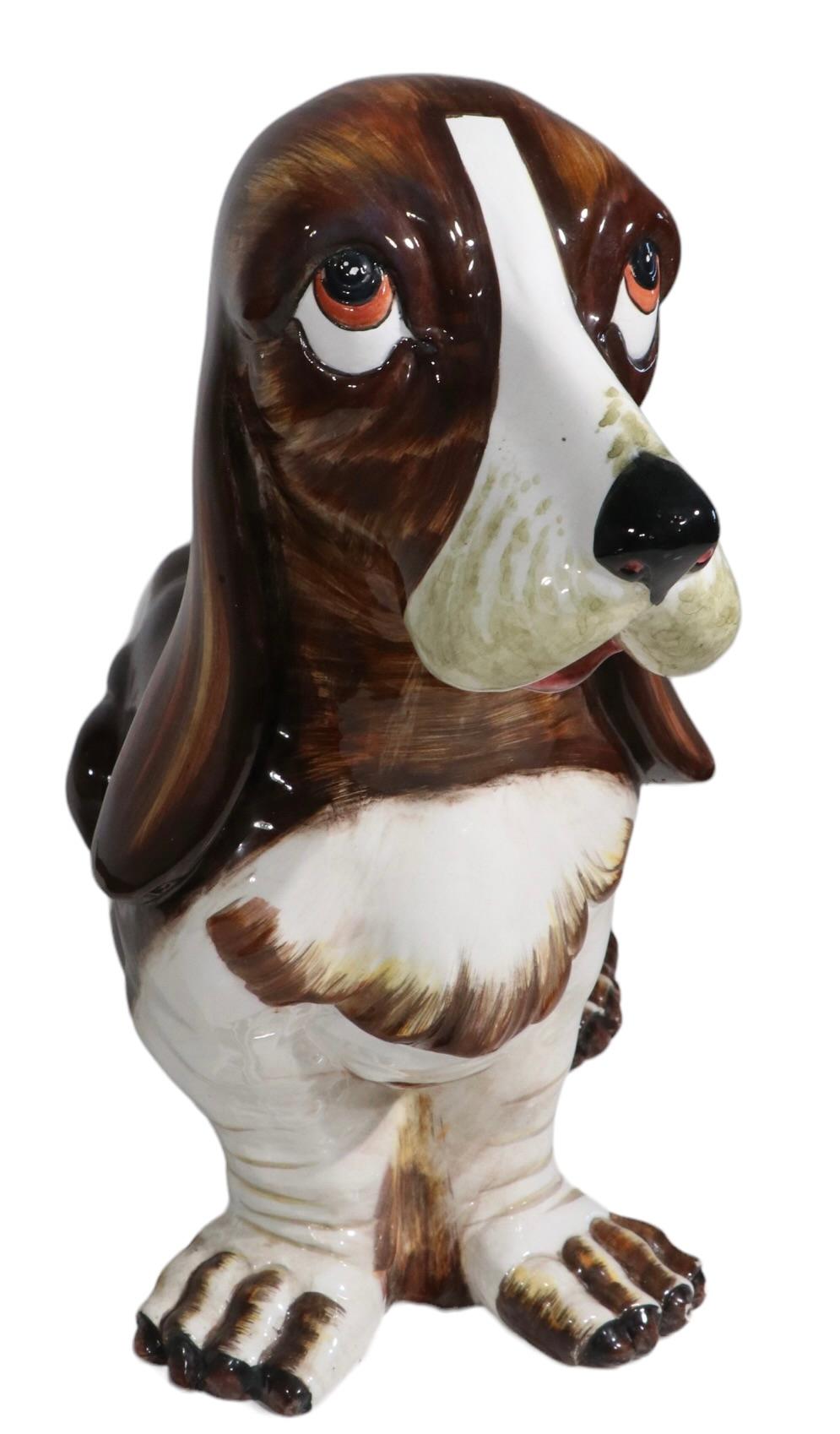 Italian Majolica Basset Hound, circa 1970/1980's In Good Condition For Sale In New York, NY
