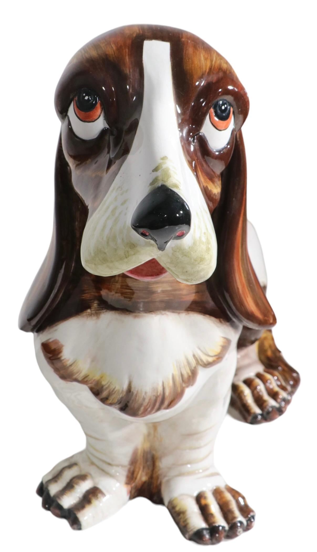 20th Century Italian Majolica Basset Hound, circa 1970/1980's For Sale