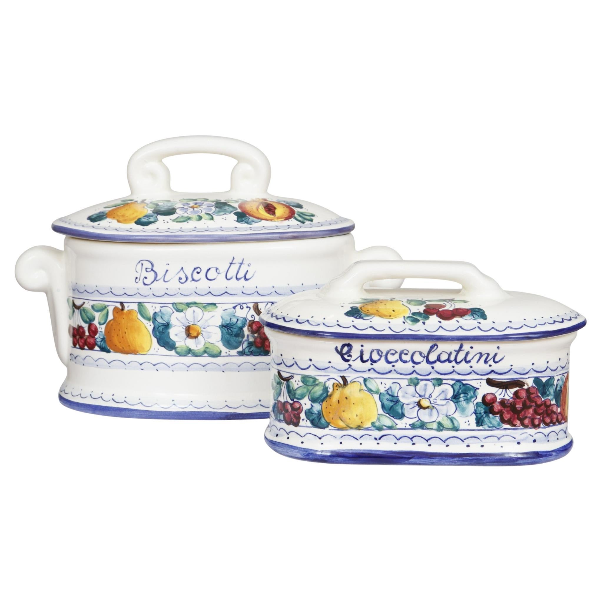 Italian Majolica Biscotti and Cioccolatini Jars, Set of 2 For Sale