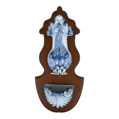 Italian Majolica Blue White Grotto Dolphin Shell Lavabo Wall Fountain Planter